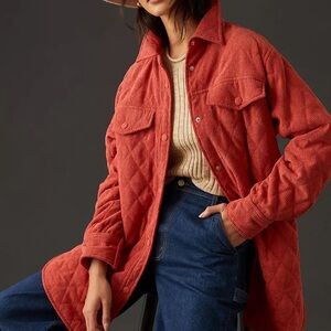 Anthropologie If By Sea-Quilted Shirt Jacket Women’s Size: X-Small-Color Coral